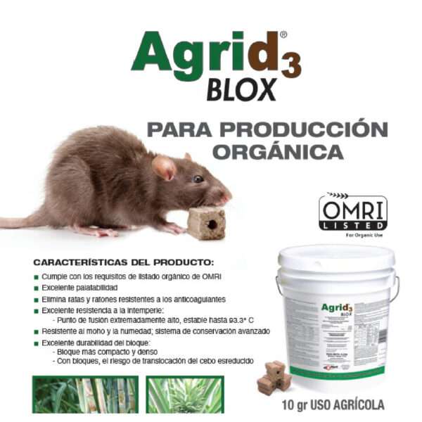 AGRID3 BLOX-COLECALCIFEROL D3-BALDE POR 8.2 KG-RODENTICIDA ORGANICO - Imagen 3